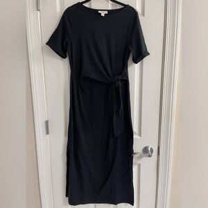 On 34th Crewneck Twist Tie Waist Black Midi Dress - Size Small. Cotton/Spandex